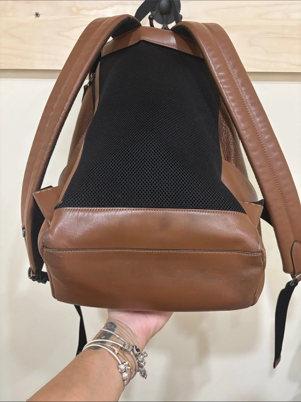Leather Brown Backpack with Front Pocket - Unbranded